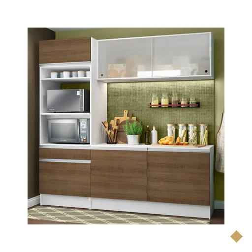 Armário de Cozinha Compacta Madesa Topazio com Balcão e Tampo - Branco/Rustic