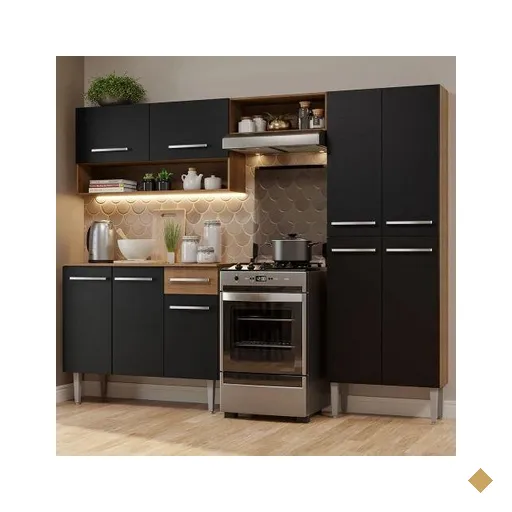 Armário de Cozinha Compacta Madesa Emilly Pop com Balcão - Rustic/Preto