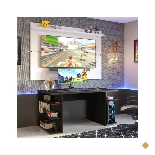 Mesa para Computador Gamer e Painel TV Madesa - Preto/Branco