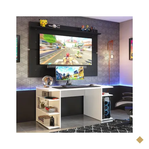 Mesa para Computador Gamer e Painel TV Madesa - Branco/Preto