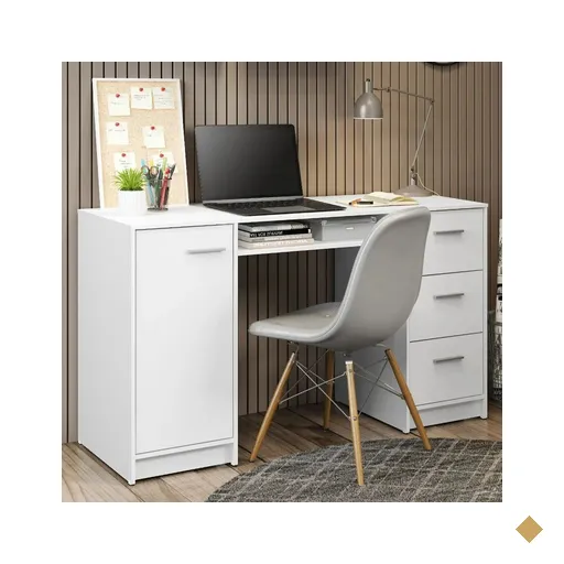 Escrivaninha Mesa para Computador Madesa Alaska 3 Gavetas 1 Porta - Branco
