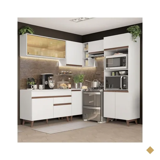 Armário de Cozinha Completa de Canto Madesa Reims 402002 com Balcão - Branco