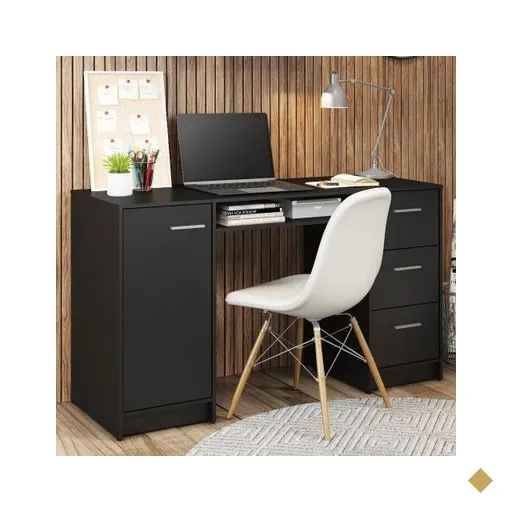 Escrivaninha Mesa para Computador Madesa Alaska 3 Gavetas 1 Porta - Preto
