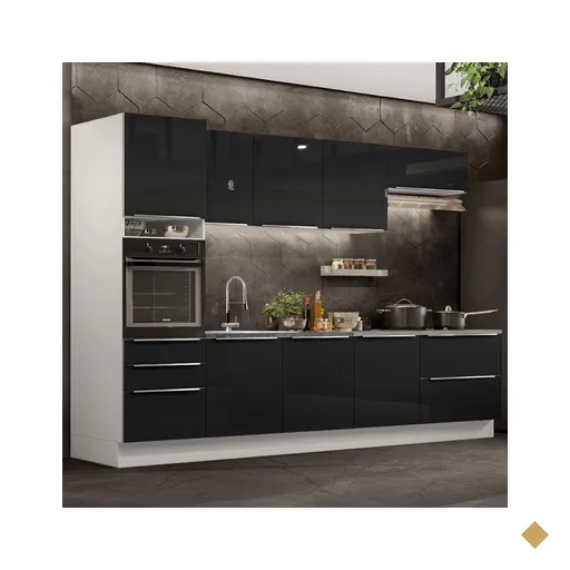 Cozinha Completa Madesa Lux 320004 com Armário e Balcão - Branco/Preto