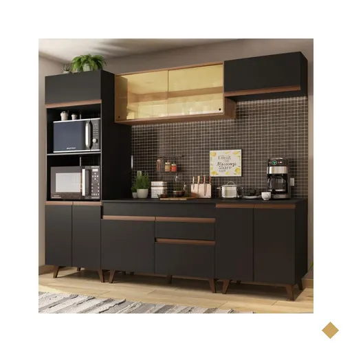 Armário de Cozinha Completa Madesa Reims 260002 com Balcão - Preto/Rustic
