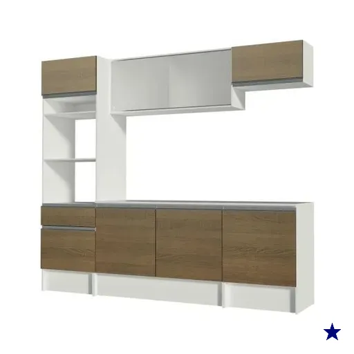 Armário de Cozinha Completa Madesa Topazio com Balcão e Tampo - Branco/Rustic
