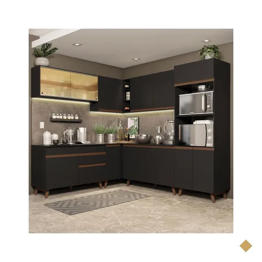 Armário de Cozinha Completa de Canto Madesa Reims 452001 com Balcão - Preto