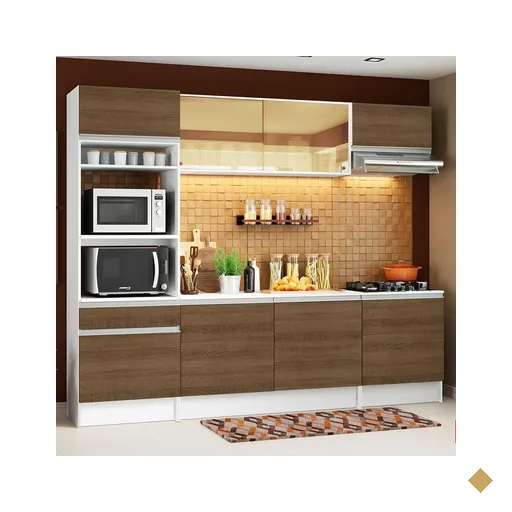 Armário de Cozinha Completa Madesa Diamante com Balcão e Tampo - Branco/Rustic