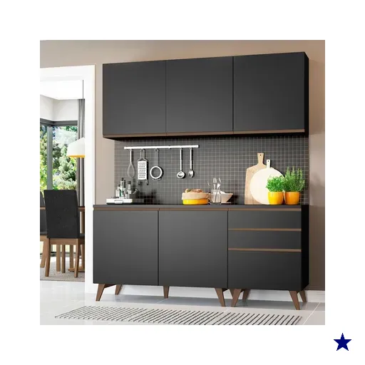 Armário de Cozinha Compacta Madesa Reims com Balcão 5 Portas 3 Gavetas - Preto