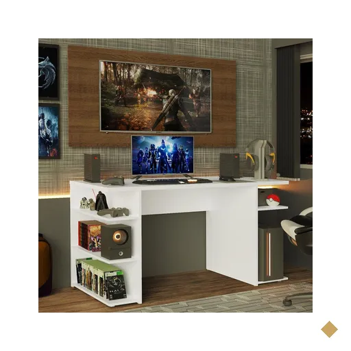 Mesa para Computador Gamer e Painel para TV até 50 Madesa - Branco/Rustic