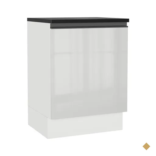Balcão Armário de Cozinha 100% MDF 60 cm 1 Porta Frente Branco Brilho Acordes…