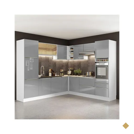 Cozinha Completa de Canto Madesa Lux com Armário e Balcão - Branco/Cinza