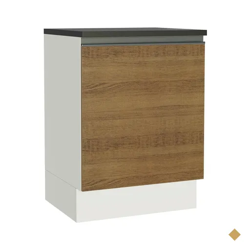 Balcão Armário de Cozinha 100% MDF 60 cm 1 Porta Branco/Rustic Acordes Madesa