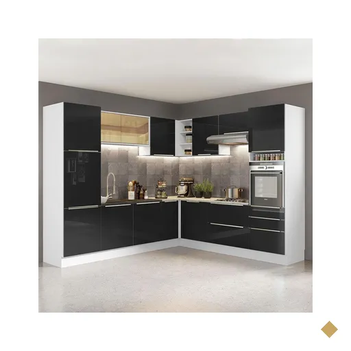 Cozinha Completa de Canto Madesa Lux com Armário e Balcão - Branco/Preto