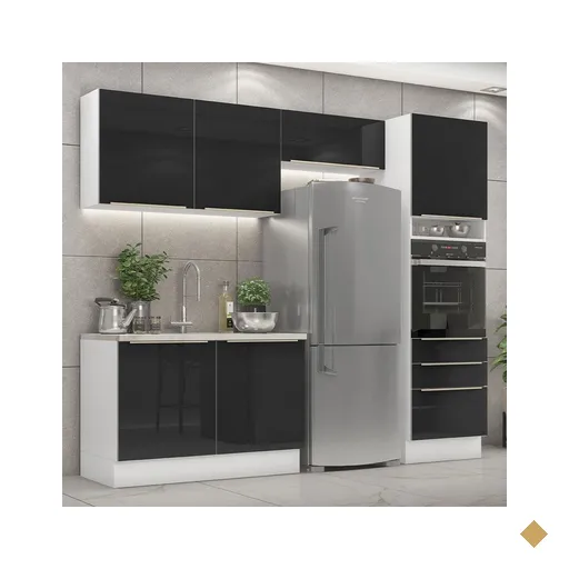 Cozinha Completa Madesa Lux 260005 com Armário e Balcão - Branco/Preto