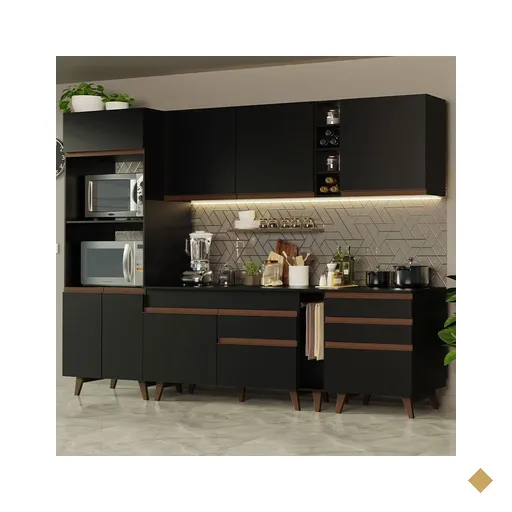 Cozinha Completa Madesa Reims 270002 com Armário e Balcão - Preto