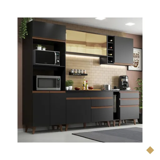 Cozinha Completa Madesa Reims 270001 com Armário e Balcão - Preto