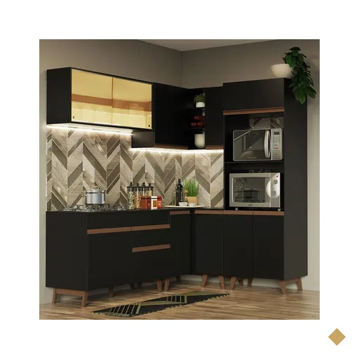 Cozinha Completa de Canto Madesa Reims 367001 com Armário e Balcão - Preto