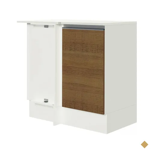 Balcão Armário de Cozinha de Canto 100% MDF com Tampo 1 Porta Branco/Rustic…