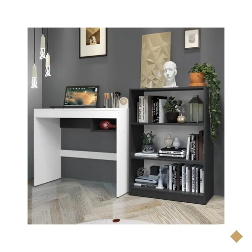 Escrivaninha Madesa Rubi + Estante Livreiro 6907 - Branco/Preto