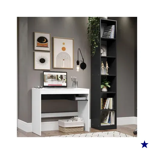 Escrivaninha Madesa Rubi + Estante Livreiro 6906 - Branco/Preto