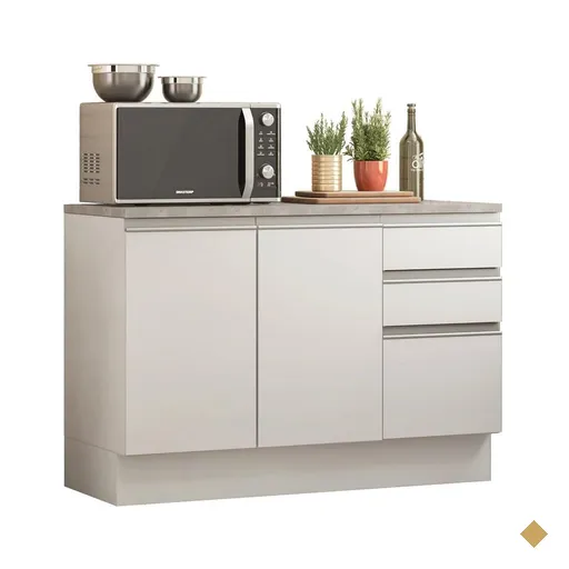 Balcão de Pia Armário de Cozinha 120 cm 2 Portas e 3 Gavetas (Com Tampo)…