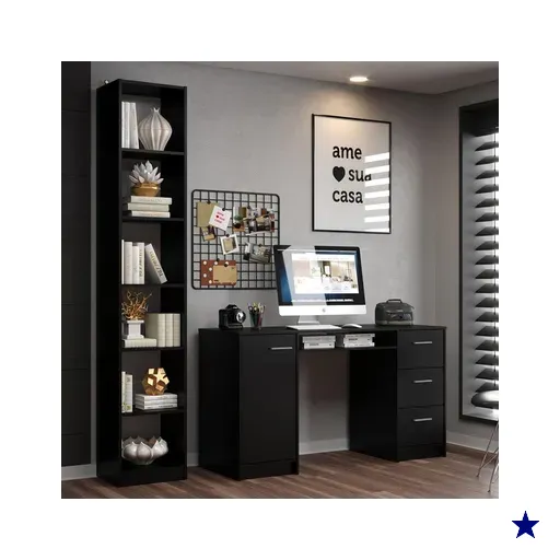 Escrivaninha Madesa Alaska + Estante Livreiro 6906 - Preto