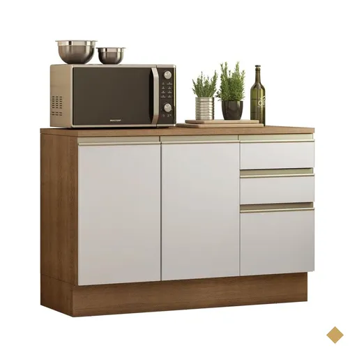 Balcão de Pia Armário de Cozinha 120 cm 2 Portas e 3 Gavetas (Com Tampo)…