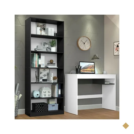 Escrivaninha Madesa Rubi + Estante Livreiro 6908 - Branco/Preto