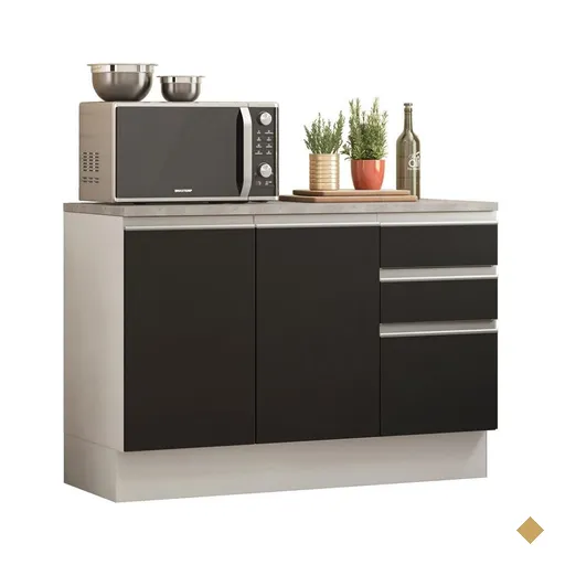 Balcão de Pia Armário de Cozinha 120 cm 2 Portas e 3 Gavetas (Com Tampo)…