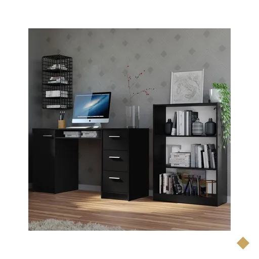 Escrivaninha Madesa Alaska + Estante Livreiro 6907 - Preto