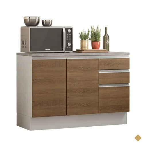 Balcão de Pia Armário de Cozinha 120 cm 2 Portas e 3 Gavetas (Com Tampo)…