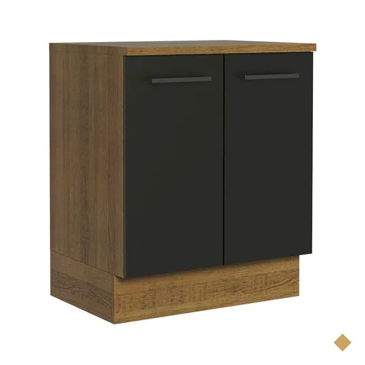 Balcão Armário de Cozinha 70 cm 2 Portas Rustic/Preto Agata Madesa
