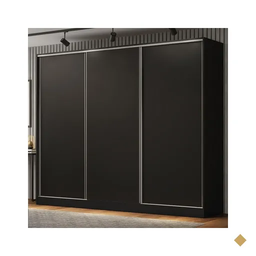 Guarda Roupa Casal 100% MDF Madesa Royale 3 Portas de Correr - Preto