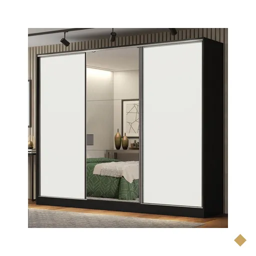 Guarda Roupa Casal 100% MDF Madesa Royale 3 Portas de Correr com Espelho -…