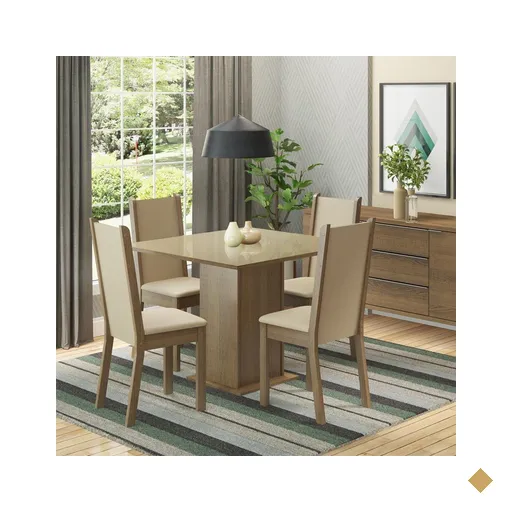 Conjunto Sala de Jantar Madesa Moscou Plus Mesa Tampo de Vidro com 4 Cadeiras -…