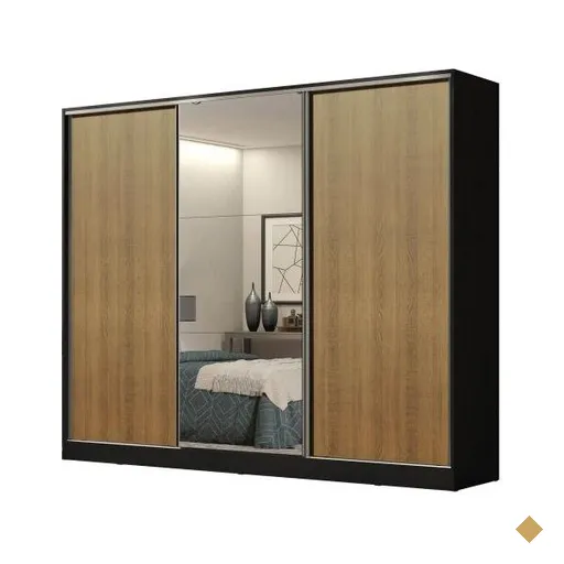 Guarda Roupa Casal 100% MDF Madesa Royale 3 Portas de Correr com Espelho -…