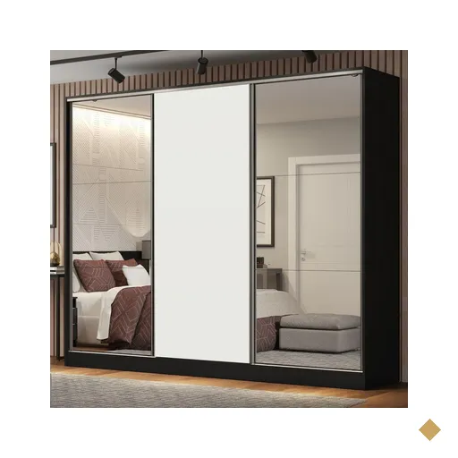 Guarda Roupa Casal 100% MDF Madesa Royale 3 Portas de Correr com Espelhos -…