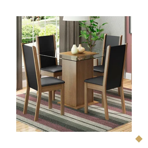 Conjunto Sala de Jantar Madesa Aline Mesa Tampo de Vidro com 4 Cadeiras -…