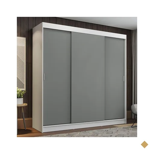 Guarda-Roupa Casal Madesa Reno 3 Portas de Correr - Branco/Cinza