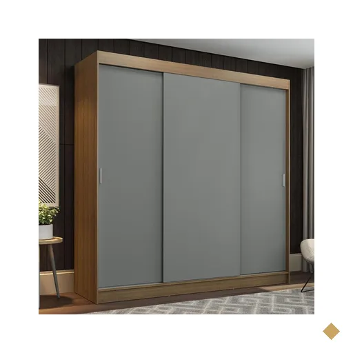 Guarda-Roupa Casal Madesa Reno 3 Portas de Correr - Rustic/Cinza