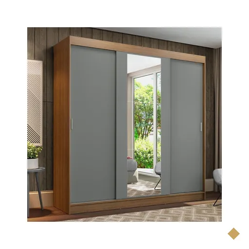 Guarda-Roupa Casal Madesa Reno 3 Portas de Correr com Espelho - Rustic/Cinza