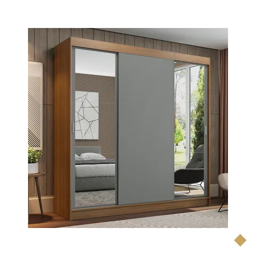 Guarda-Roupa Casal Madesa Reno 3 Portas de Correr com Espelhos - Rustic/Cinza