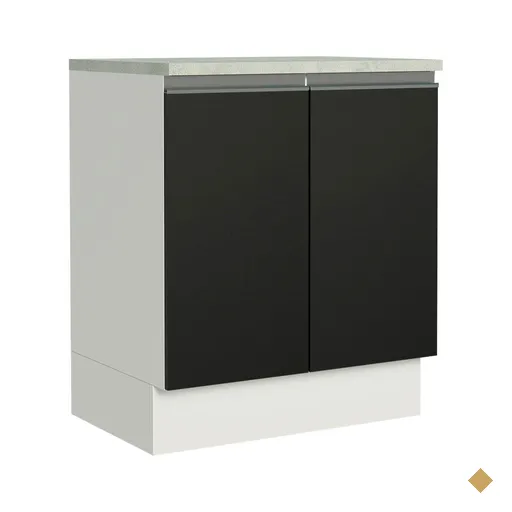 Balcão Armário de Cozinha 70 cm 2 Portas Branco/Preto Glamy Madesa