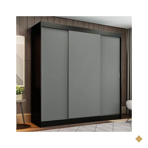 Guarda-Roupa Casal Madesa Reno 3 Portas de Correr - Preto/Cinza