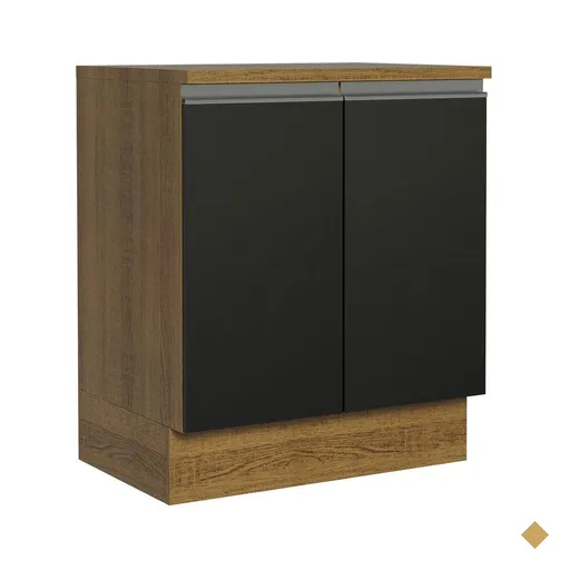 Balcão Armário de Cozinha 70 cm 2 Portas Rustic/Preto Glamy Madesa