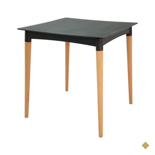 Mesa Tramontina Laura Rattan 70 cm em Polipropileno Preto com Pernas de Madeira