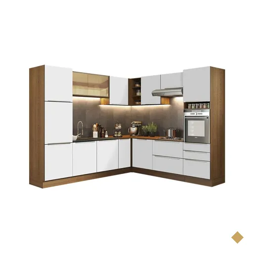 Cozinha Completa de Canto Madesa Lux com Armário e Balcão - Rustic/Branco…