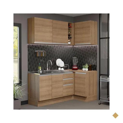 Cozinha Completa de Canto Madesa Glamy 269001 com Armário e Balcão (Sem Tampo…