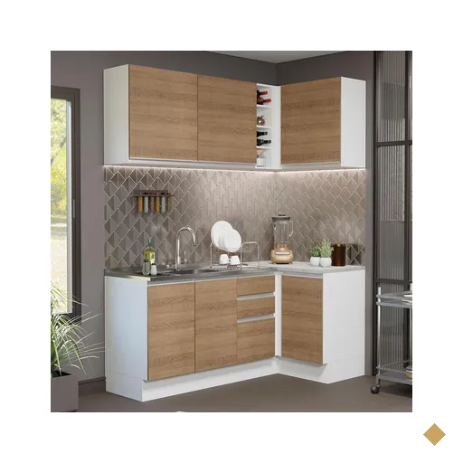 Cozinha Completa de Canto Madesa Glamy 269001 com Armário e Balcão (Sem Tampo…